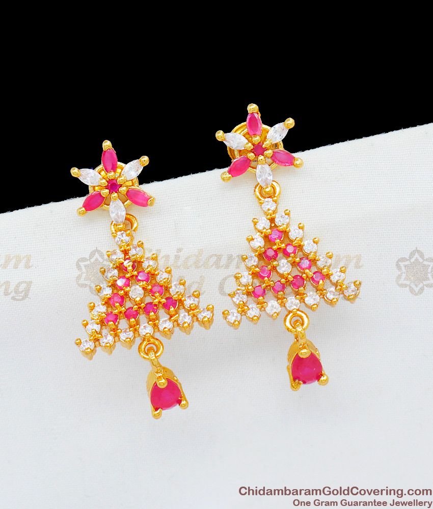 Latest Fashion Triangle Model Gold Plated Dangler With Multi Color Stones ER1771