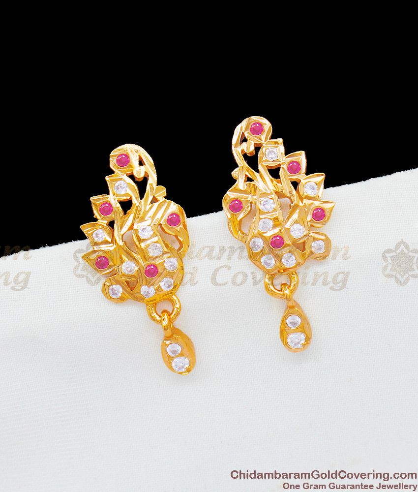 Traditional Design Real Gold Dangler Design Multi Color Stone Five Metal Earrings ER1775