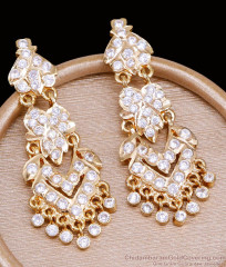 Luxury Length Dangler Design With White Stone Beads Impon Gold Earrings ER1778