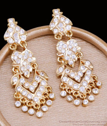 Luxury Length Dangler Design With White Stone Beads Impon Gold Earrings ER1778