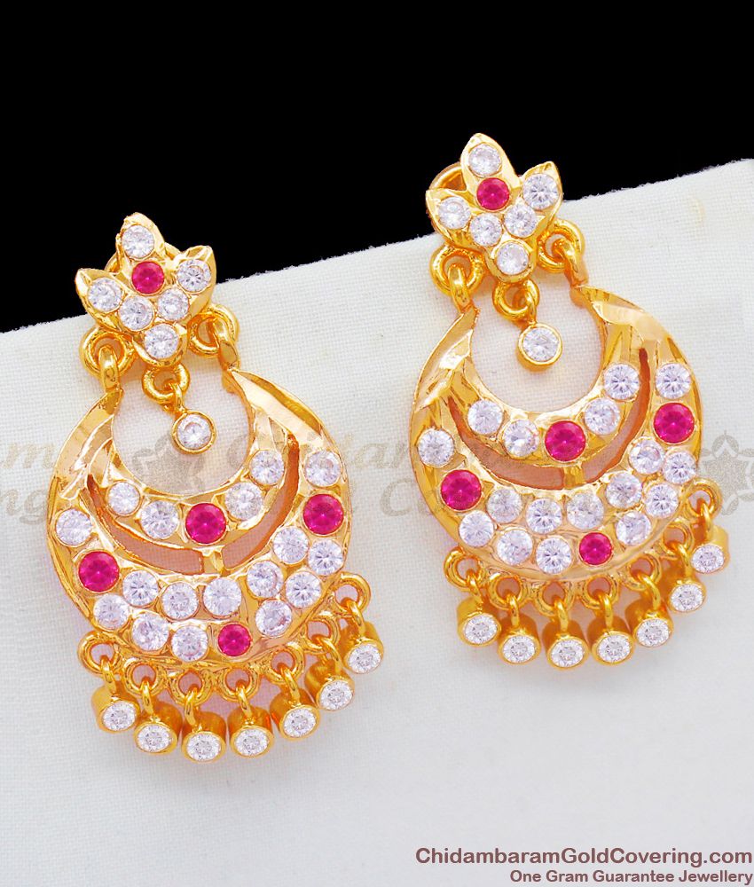 Pretty Design Half Moon Gold Danglers With Multi Color Stone Earrings ER1786
