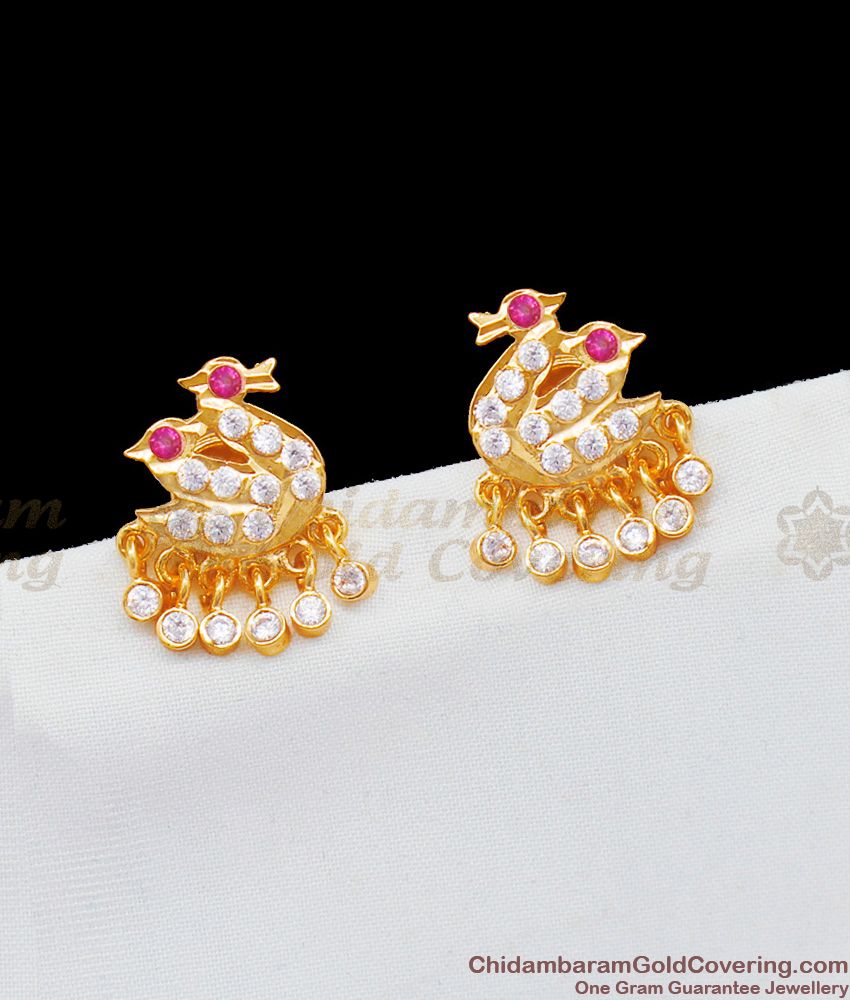 Cute Little Swan Pattern Duel Color Diamond Stone Ayimpon Gold Studs ER1788