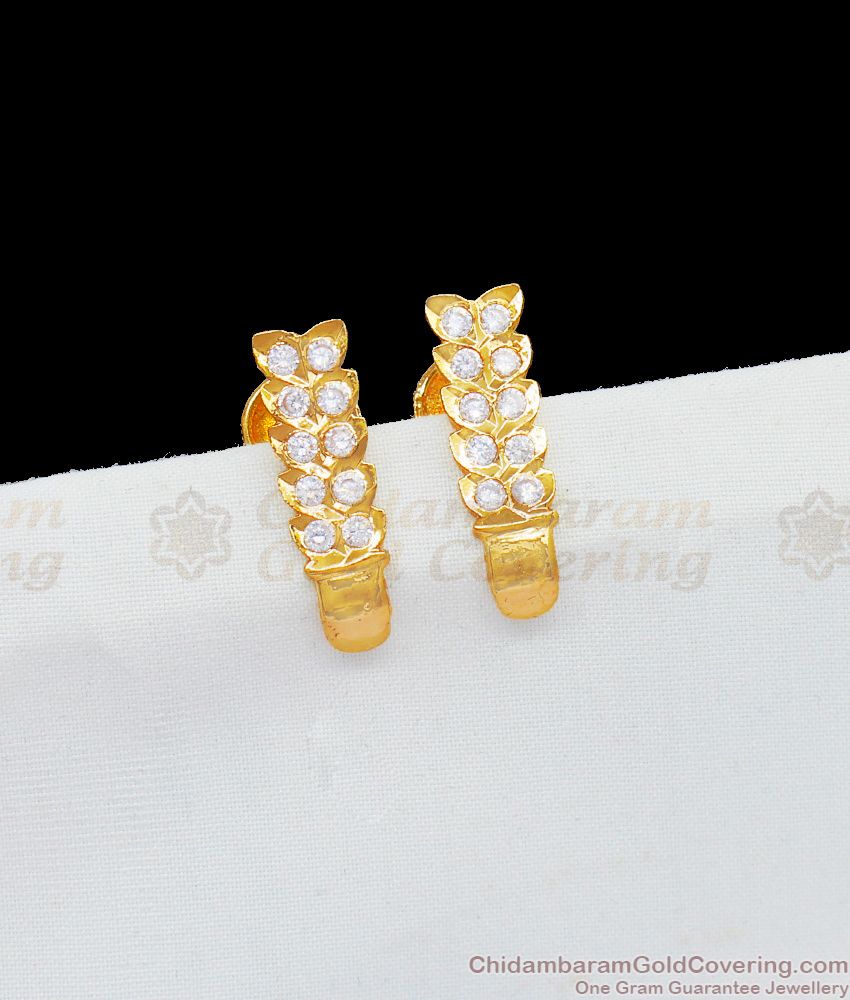 Full White J Type Earrings Impon Gold Model Studs Gati Stone Jewelry ER1791