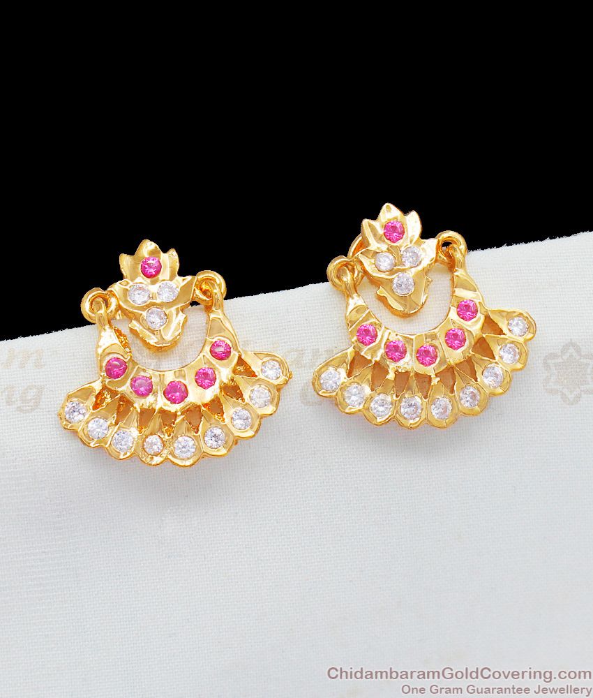 Peacock Pattern Real Gold Stud Designs Multi Color Stone Five Metal Earrings ER1794