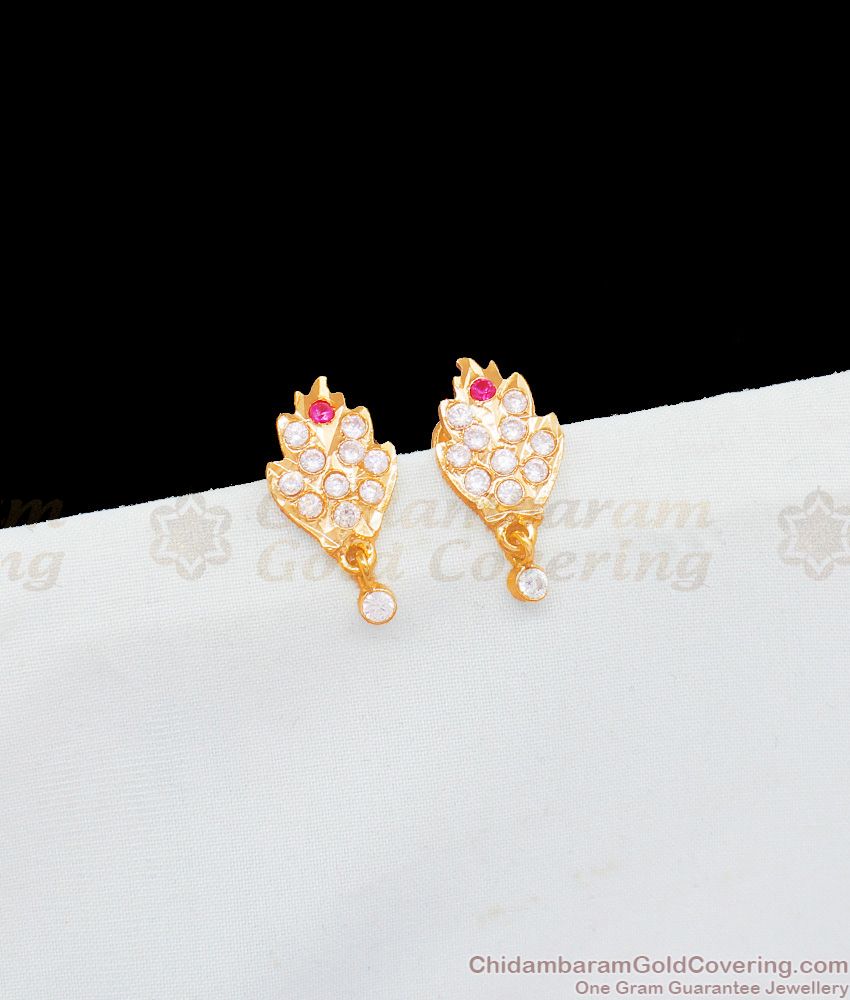 Full Gati Stone Gold Impon Leaf Design Stud Earrings For Girls ER1796