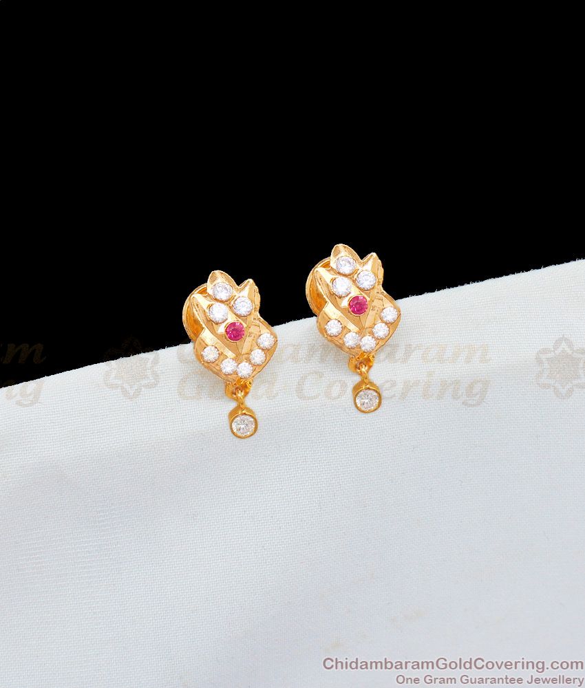 Real Gold Impon Five Metal Little Stone Studs For Girls Regular Wear ER1799