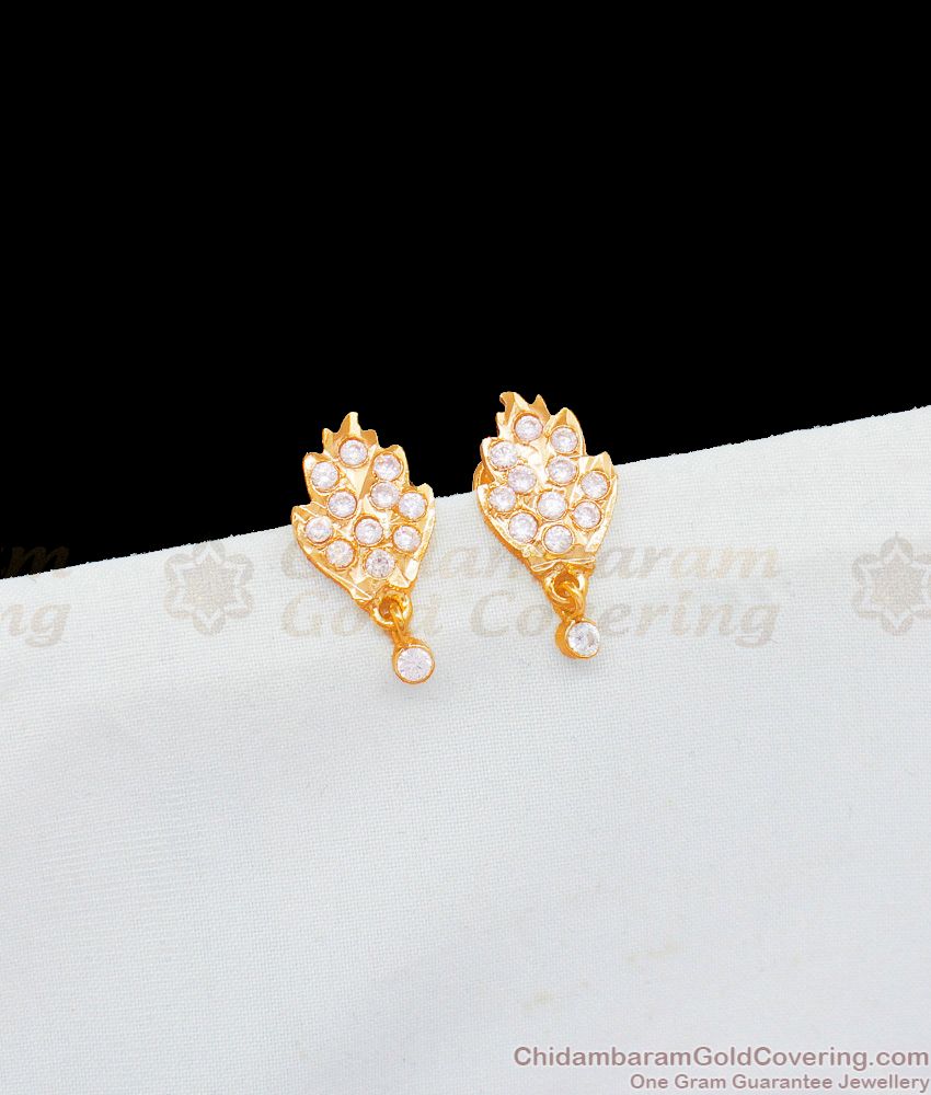 Full Gati Stone Gold Impon Leaf Design Stud Earrings For Girls ER1801