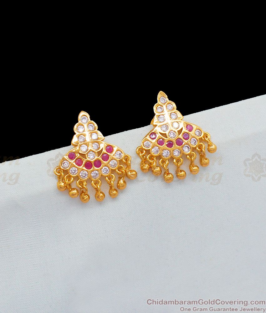 Aspiring Real Gold Impon Ruby AD White Stones Attached Studs For Girls ER1810