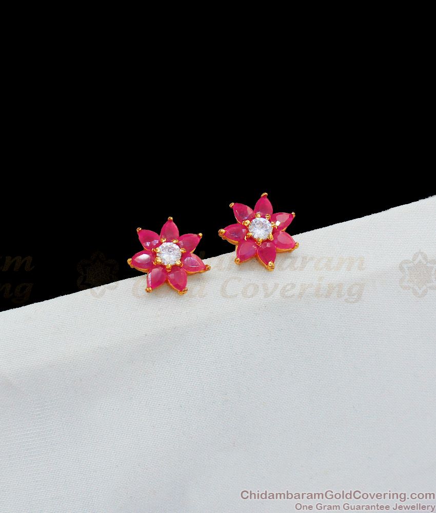 Ruby Stone Gold Tone Studs For Daily Wear New Collections ER1813