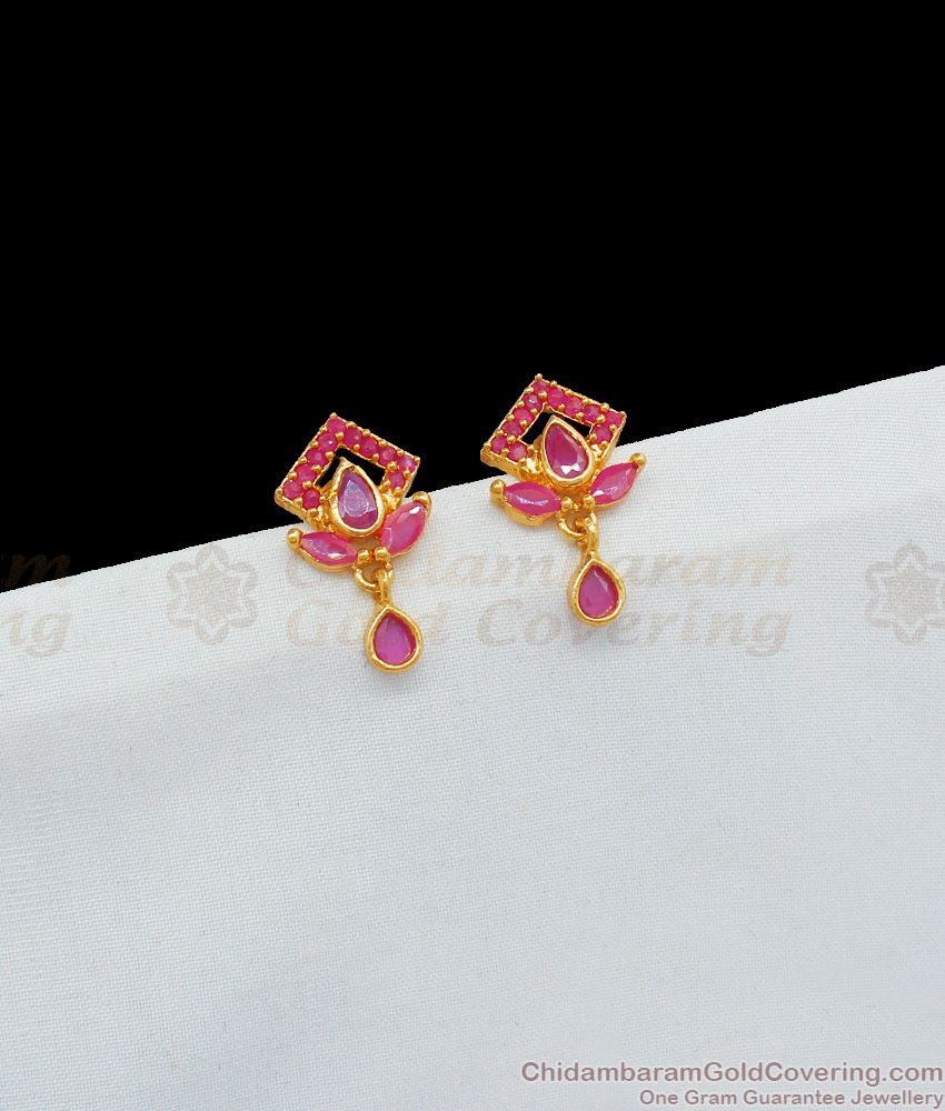 Spade Pattern Ruby Stone Flower Design Trendy Studs Collection For Teen Girls ER1815