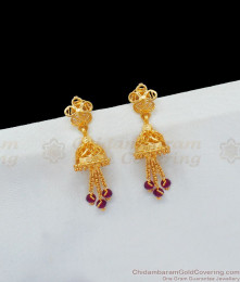 Red Beads Crystals Design One Gram Gold Modern Long Danglers ER1824 Red Beads Crystals Design One Gram Gold Modern Long Danglers ER1824