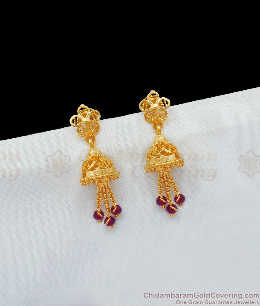 Red Beads Crystals Design One Gram Gold Modern Long Danglers ER1824