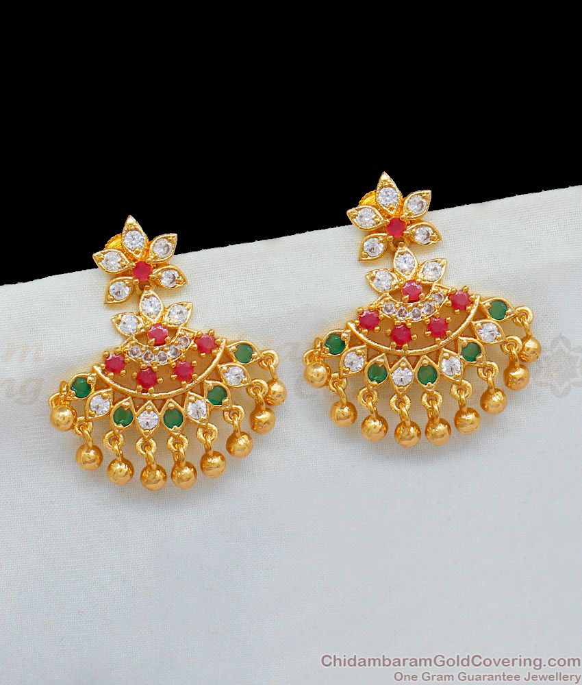 CZ Stone Luxury Model Gold Imitation Dangler With Multi Color Stones ER1830