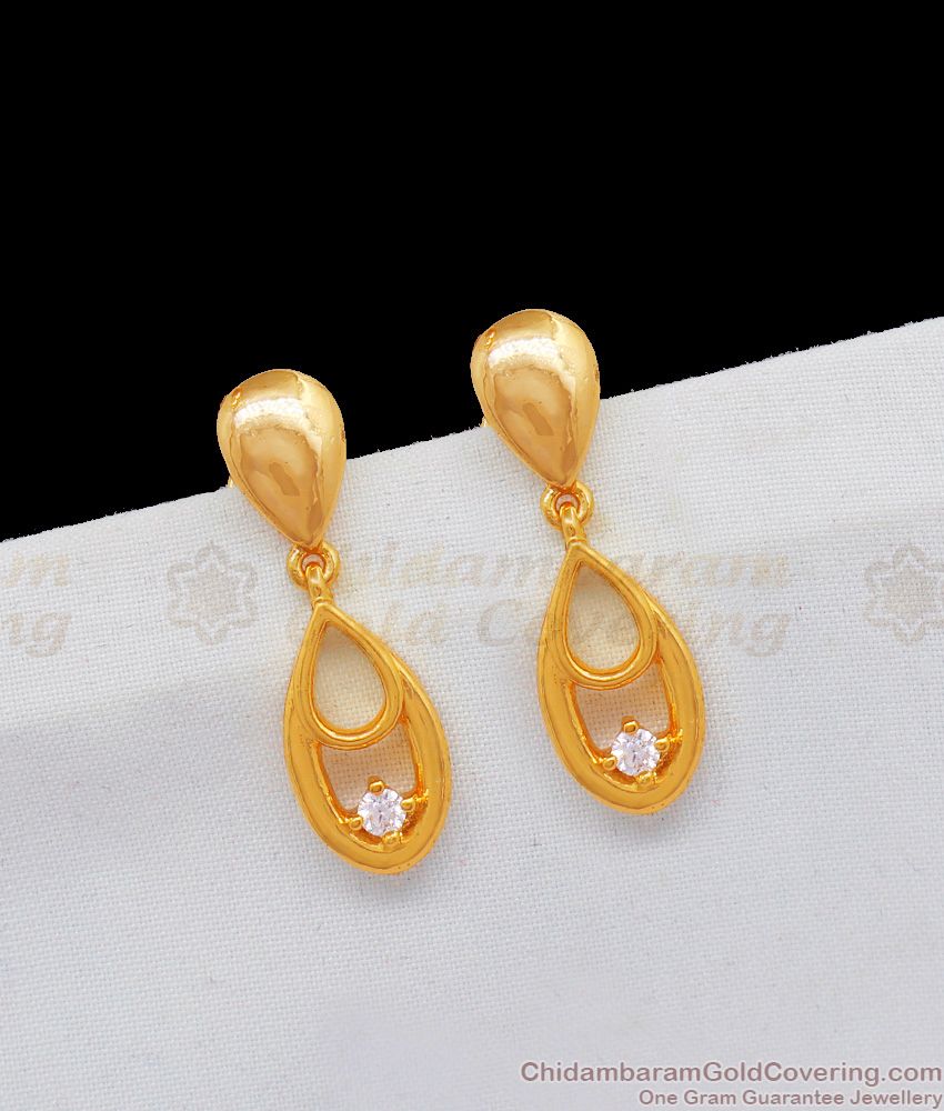 White Stone One Gram Gold Danglers Multi Color Stones Earrings For Girls ER1836