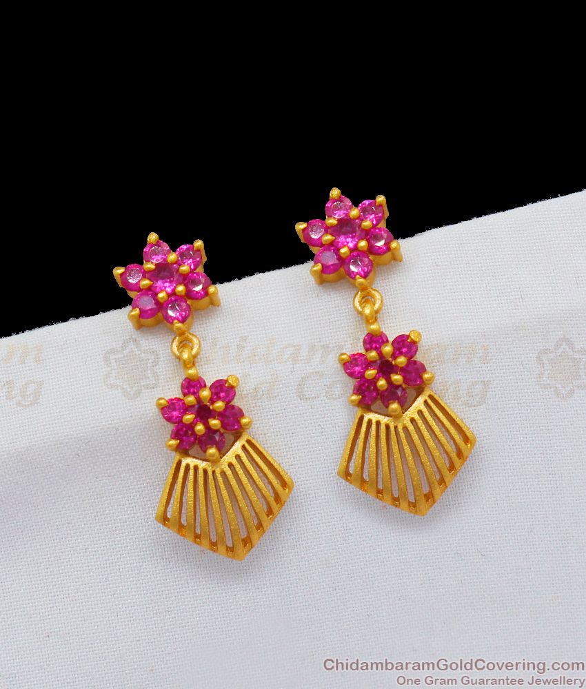 Matt Finish Ruby Stone Gold Danglers Earring Collections For Girls ER1852