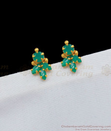 Full Emerald Stone Gold Inspired Studs Fancy Jewelry For Teen Girls ER1865 Full Emerald Stone Gold Inspired Studs Fancy Jewelry For Teen Girls ER1865