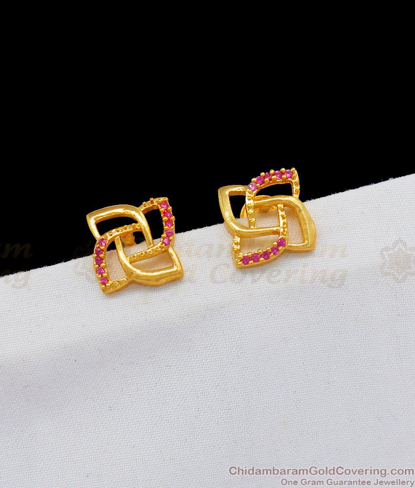 Gold Tone Ruby Flower Stud Collections for Daily College Office Wears ER1869