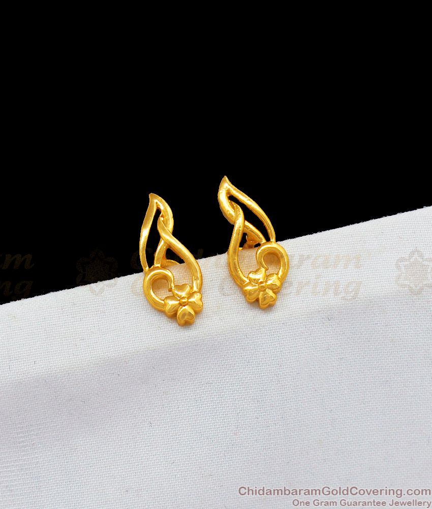 Trendy Flower Studs Plain Gold Earring Designs Daily Use ER1882