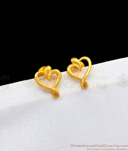 Heart Design Studs Trendy Plain Gold Earrings Daily Use Er18