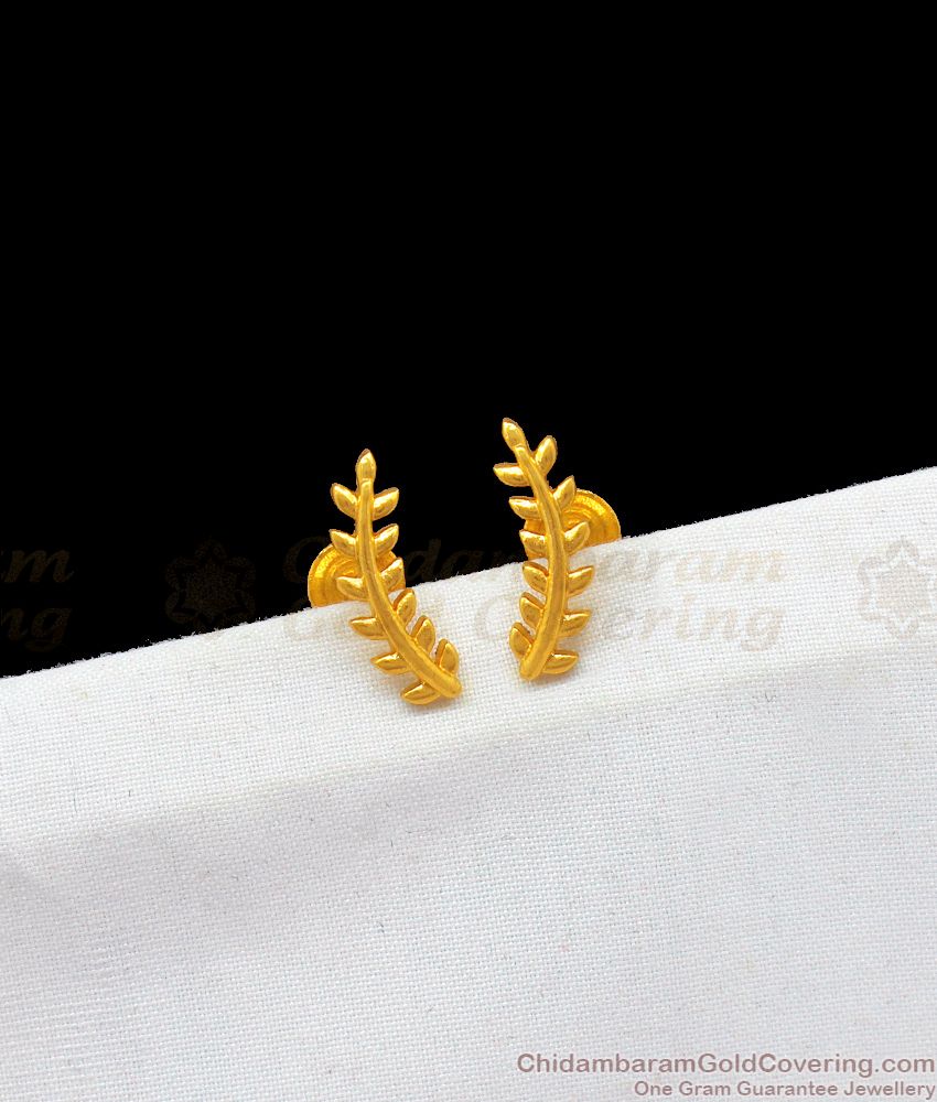 Romanian Leaf Studs Trendy Plain Gold Earrings Daily Use ER1884
