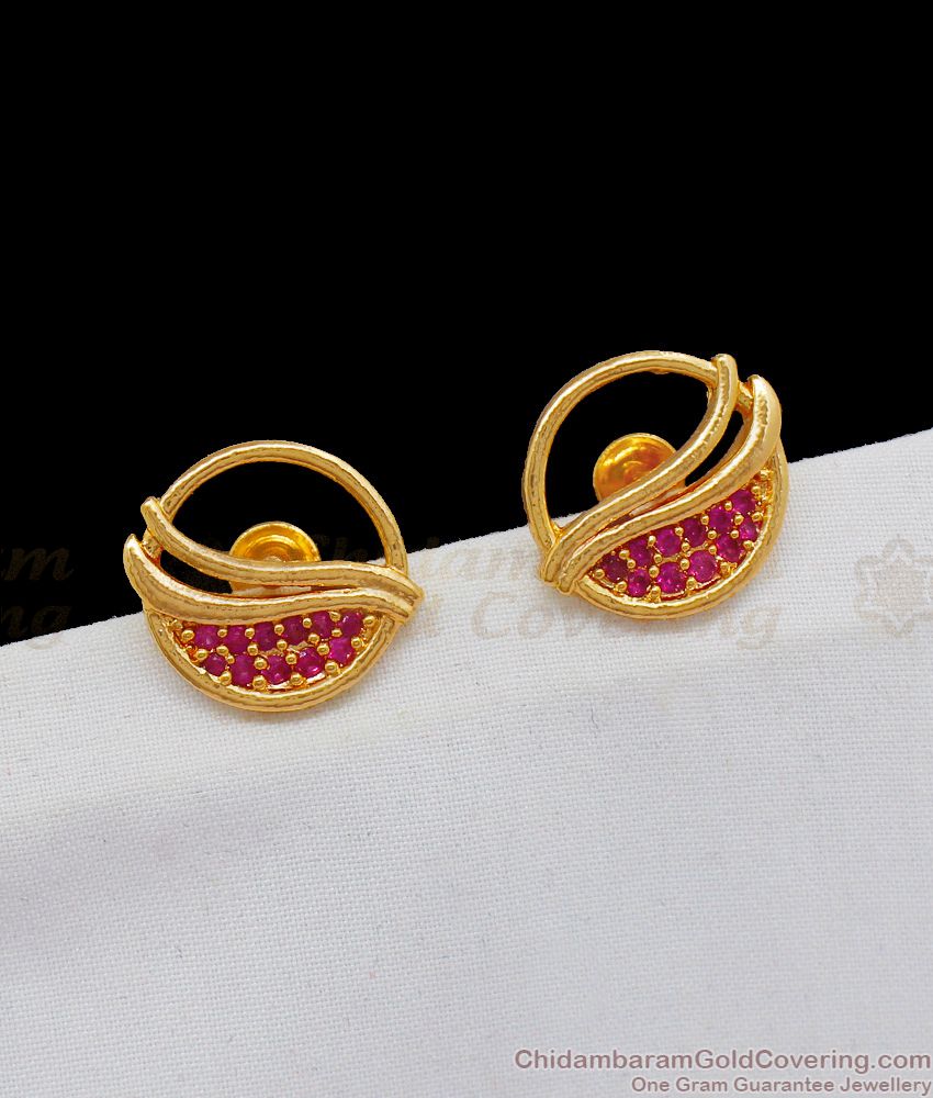 Adorable Circle With Ruby Stone One Gram Gold Stud For Girls ER1896