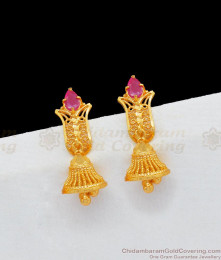 Single Ruby Stone Jhumka Real Gold Pattern For College Girls ER1912 Single Ruby Stone Jhumka Real Gold Pattern For College Girls ER1912