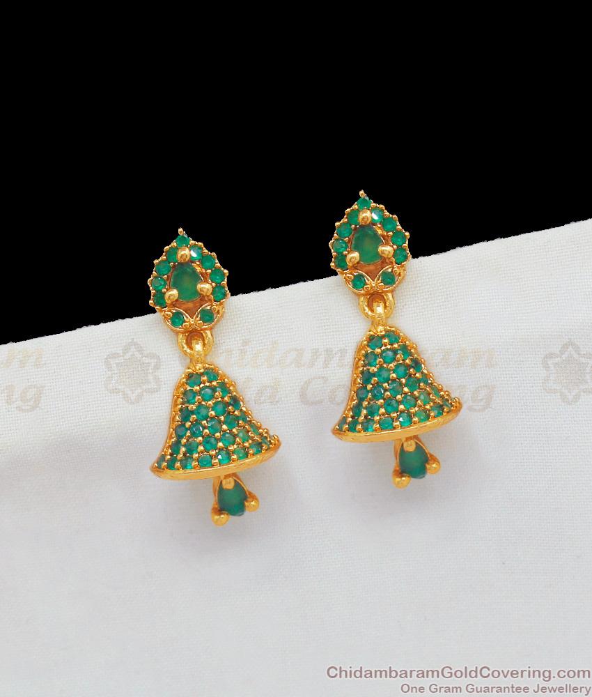 Trendy Emerald Green Stone Bell Type Jhumka For Girls Online Shopping Er1915