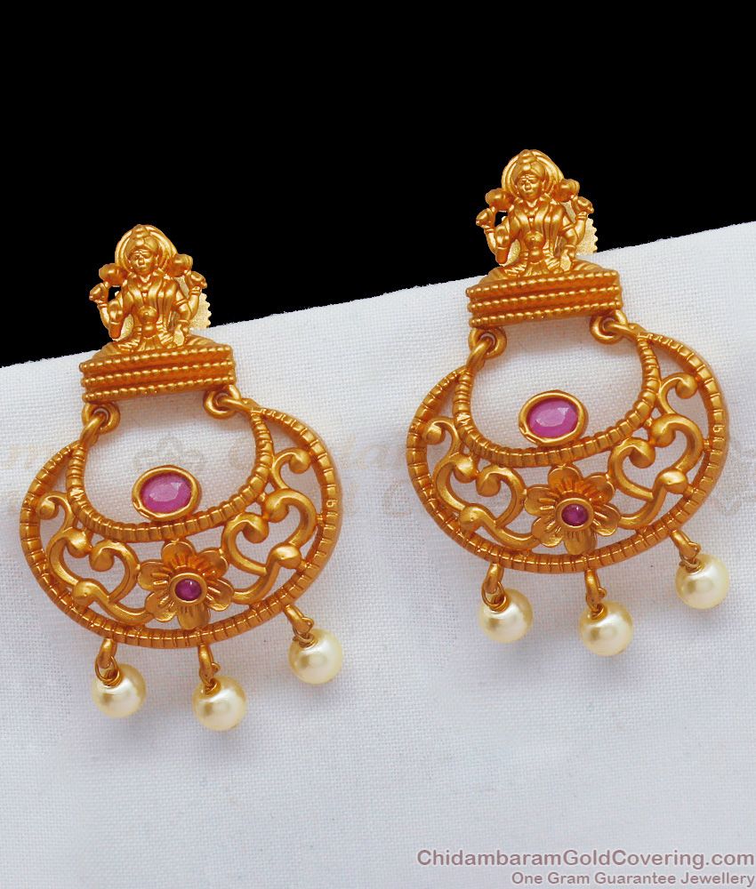 Matte Gold Lakshmi Temple Earrings Premium Antique Finish ER1941
