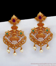 Premium Matte Gold Lakshmi Temple Earrings Antique Colections ER1946 Premium Matte Gold Lakshmi Temple Earrings Antique Colections ER1946