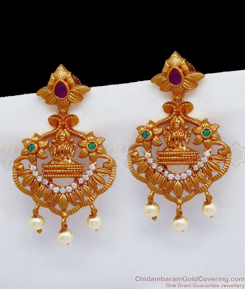 Premium Matte Gold Lakshmi Temple Earrings Antique Colections ER1946