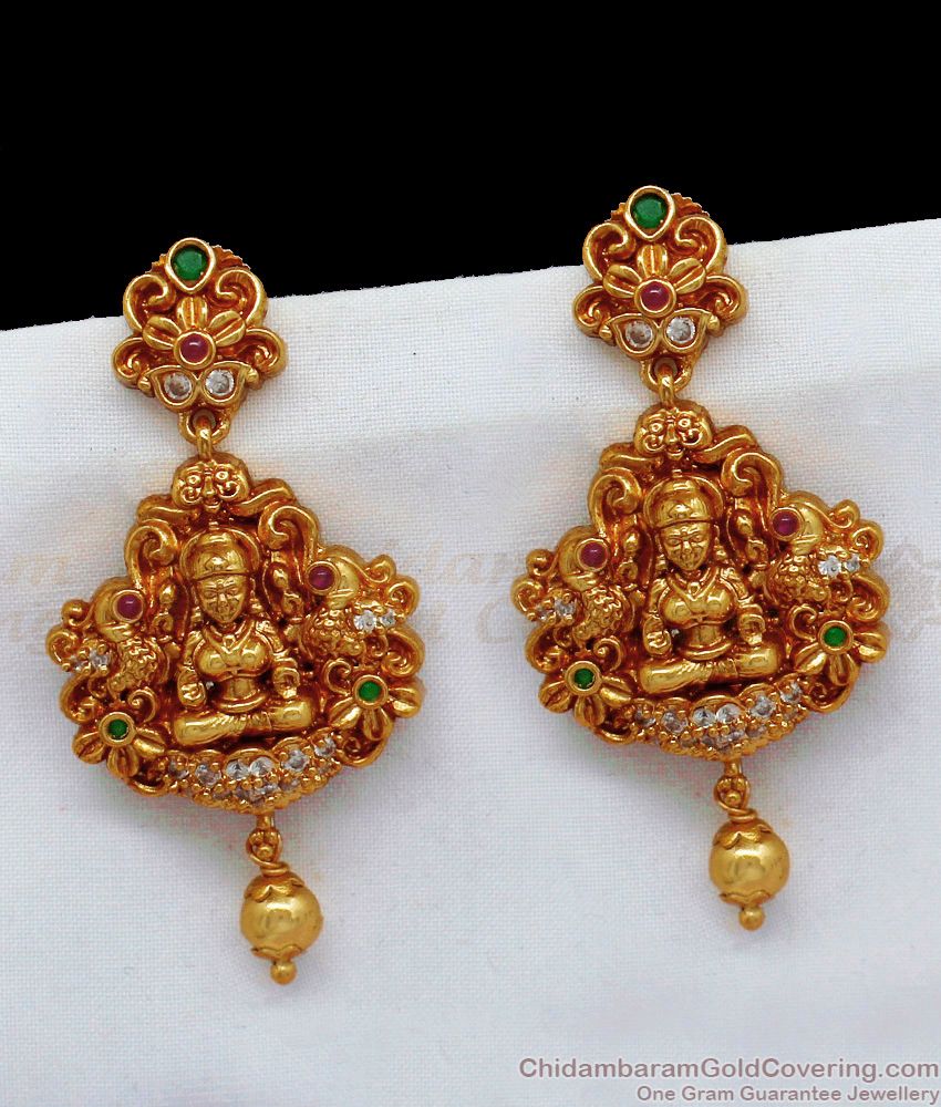 Premium Temple Jewellery Lakshmi Ear Studs Antique Gold Traditional Designs ER1954