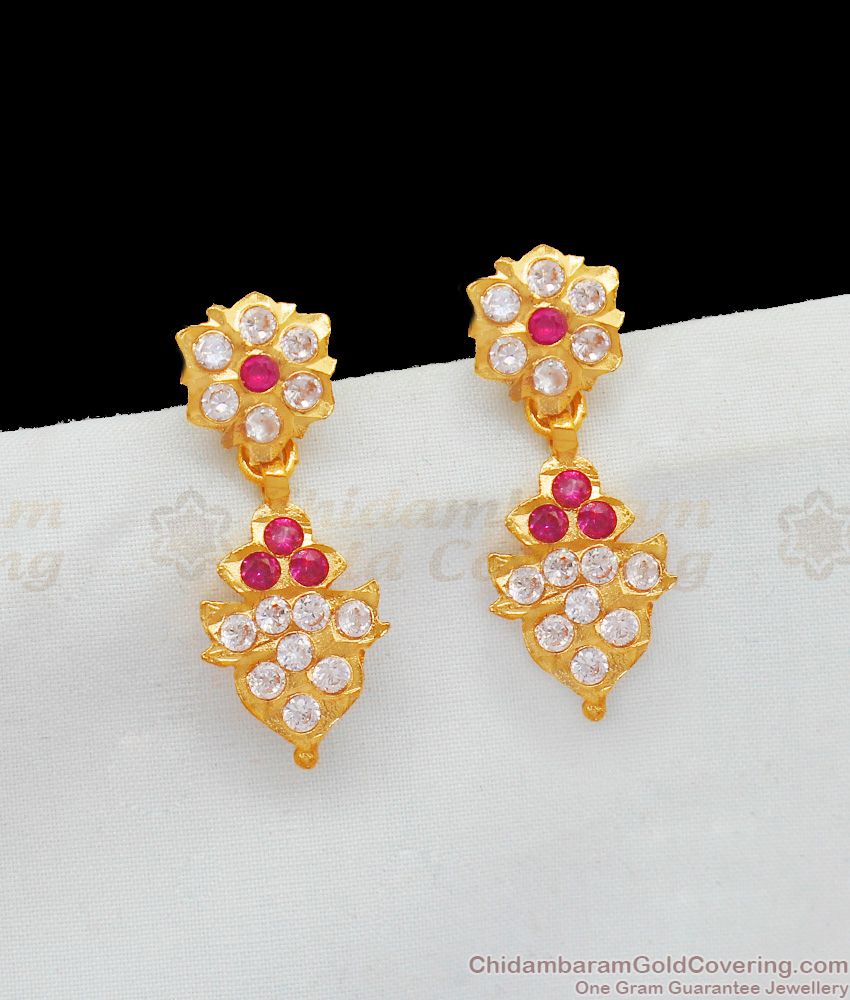 Beautiful Gold Dangler Design Multi Color Stone Five Metal Earrings ER1961