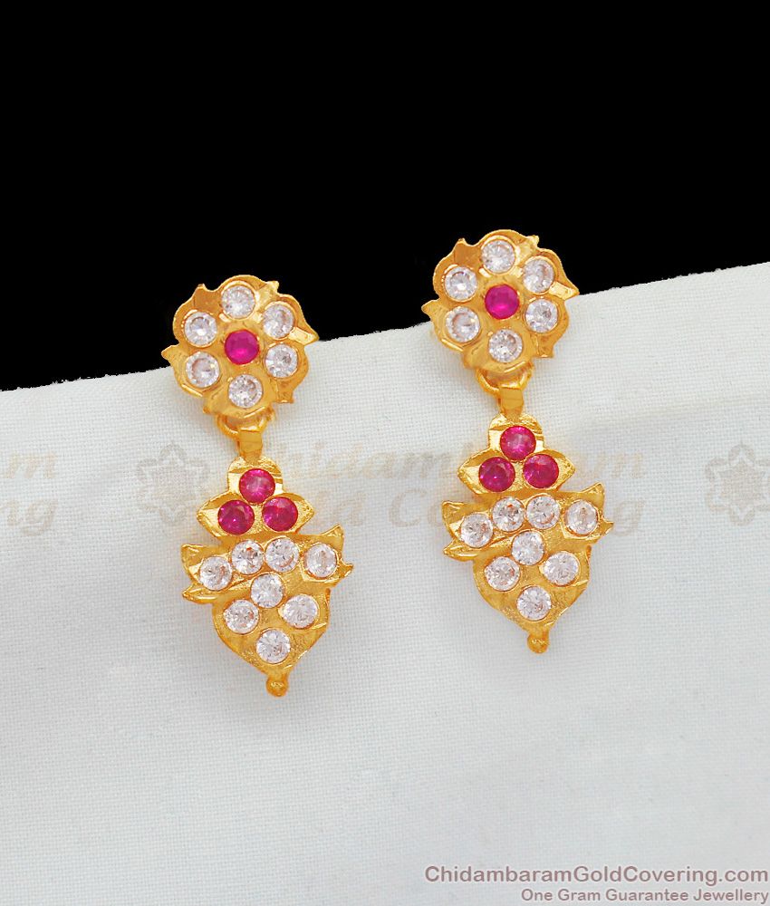 Trendy Gold Dangler Design Multi Color Stone Five Metal Earrings ER1962