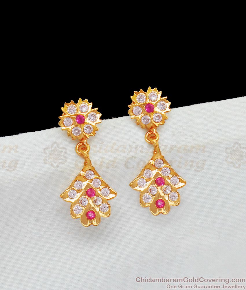 Cute Gold Dangler Design Multi Color Stone Five Metal Earrings ER1963