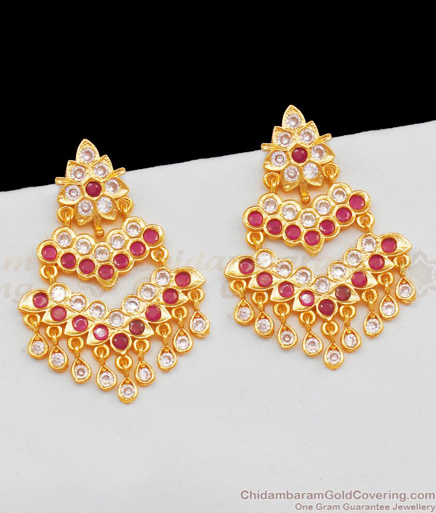 Grand Five Metal Gold Tone Gati Stone Impon Bridal Big Danglers For Women ER1973