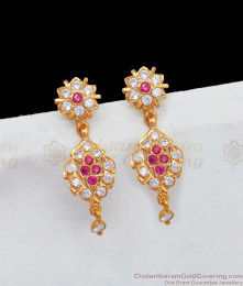 Premium Gold Plated Impon Dangler Model White And Ruby Stone Earring ER1986 Premium Gold Plated Impon Dangler Model White And Ruby Stone Earring ER1986