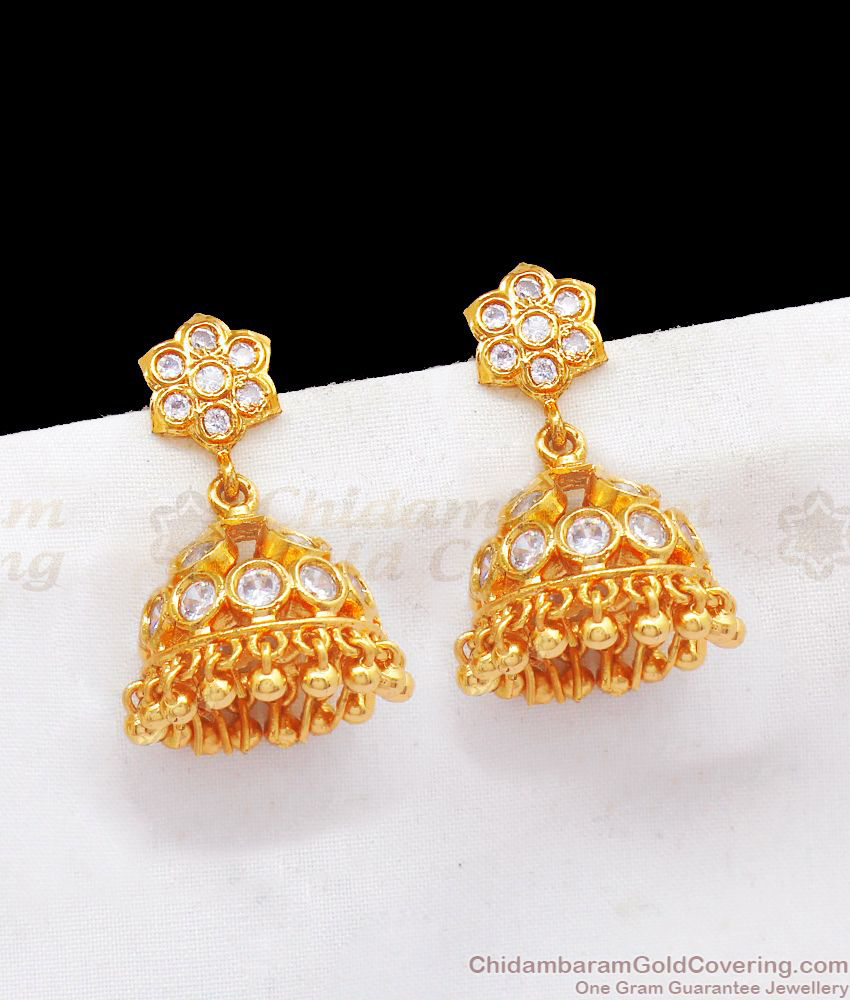 Full White Impon Studs Jhumki Pattern Gold Tone Earring Collections ER2021