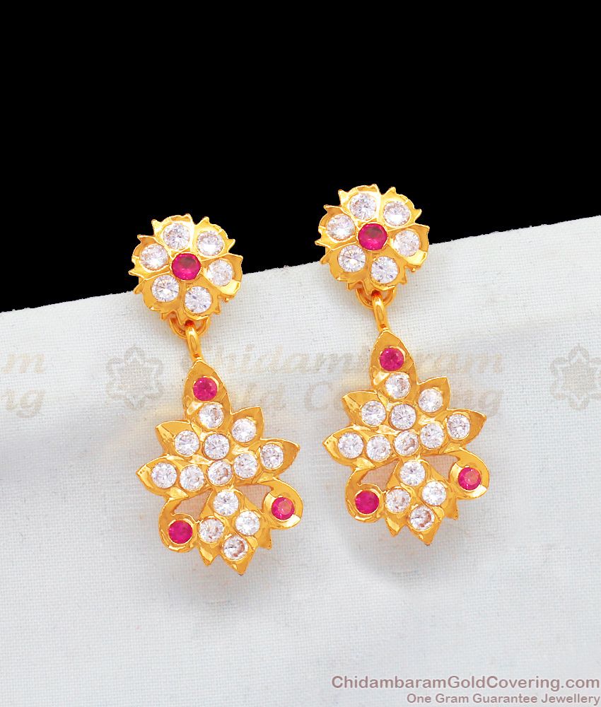 Handcrafted Impon Earrings Five Metal Gold Tone Gati Stone Danglers ER2023