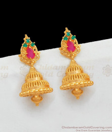 Latest Jhumka Design Ruby Emerald Stone Gold Plated Earring For Ladies ER2045