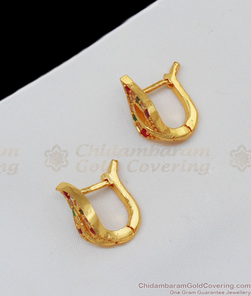 Leaf Design Gold Hoop Earrings With Stones Online Shopping ER2049