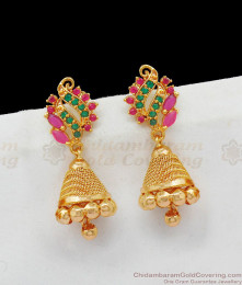 Trendy One Gram Gold Jhumkas Full Ruby Emerald Stone Earrings ER2058 Trendy One Gram Gold Jhumkas Full Ruby Emerald Stone Earrings ER2058