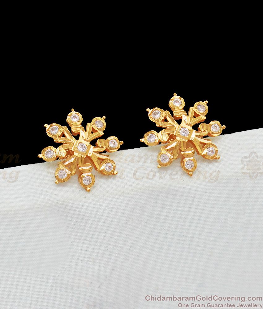 Full White Gati Stones Panchaloga Gold Finish Studs Collections ER2059