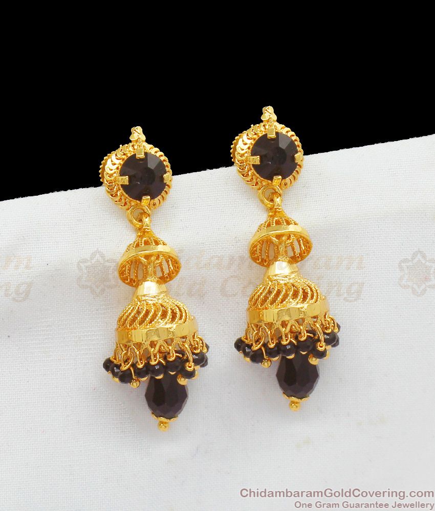 Black Tourmaline Double Layer Earrings One Gram Gold Jhumkas ER2063