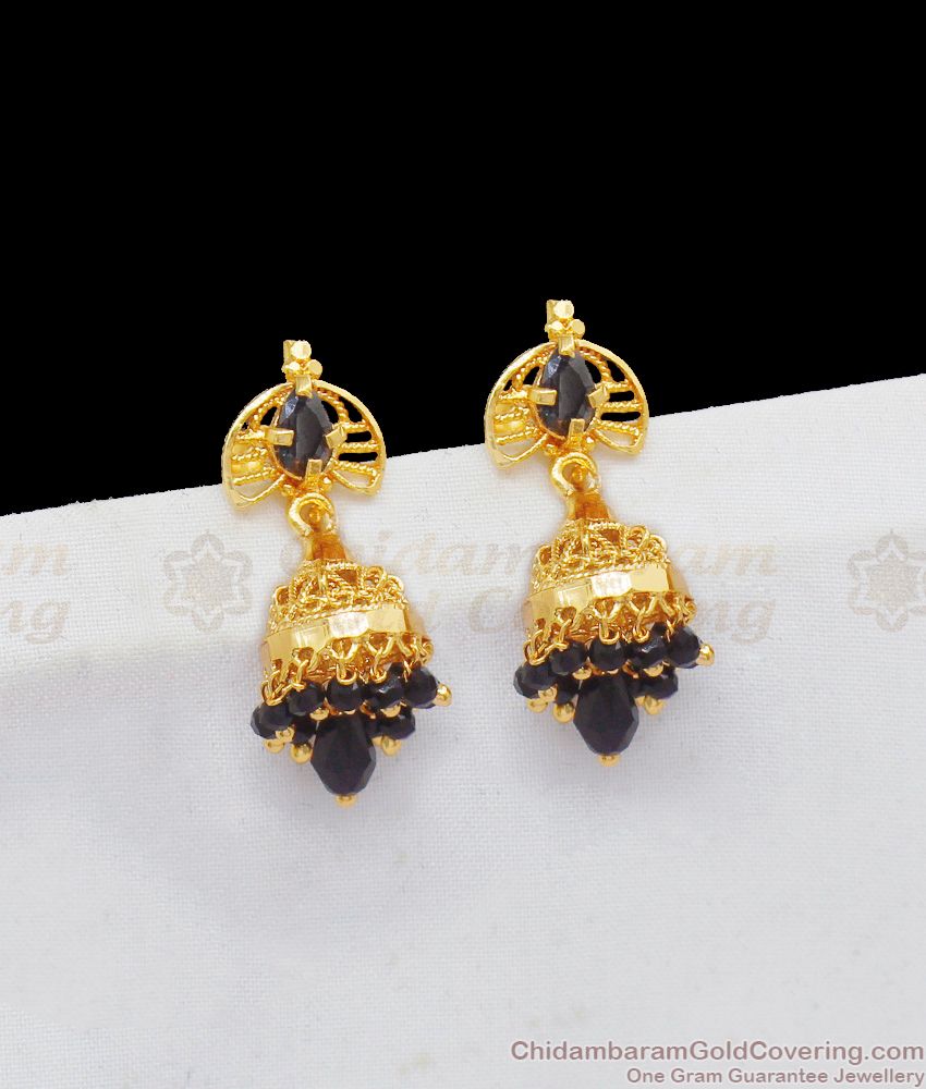 Black Tourmaline Jhumki Earrings One Gram Gold Jewelry ER2064