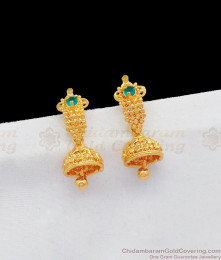 Trendy Single Green Stone Gold Jhumka Design Real Gold Pattern For Girls ER2066 Trendy Single Green Stone Gold Jhumka Design Real Gold Pattern For Girls ER2066