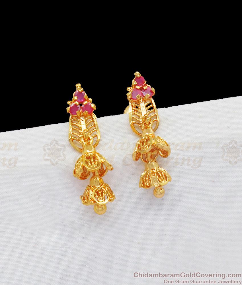 Double Step Gold Jhumka Design With Pink AD Stone Earring Buy Online ER2067 Double Step Gold Jhumka Design With Pink AD Stone Earring Buy Online ER2067