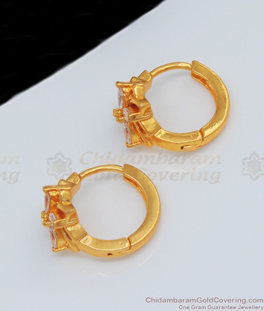 Exclusive Diamond Hoop Earrings Design One Gram Gold For Girls ER2077