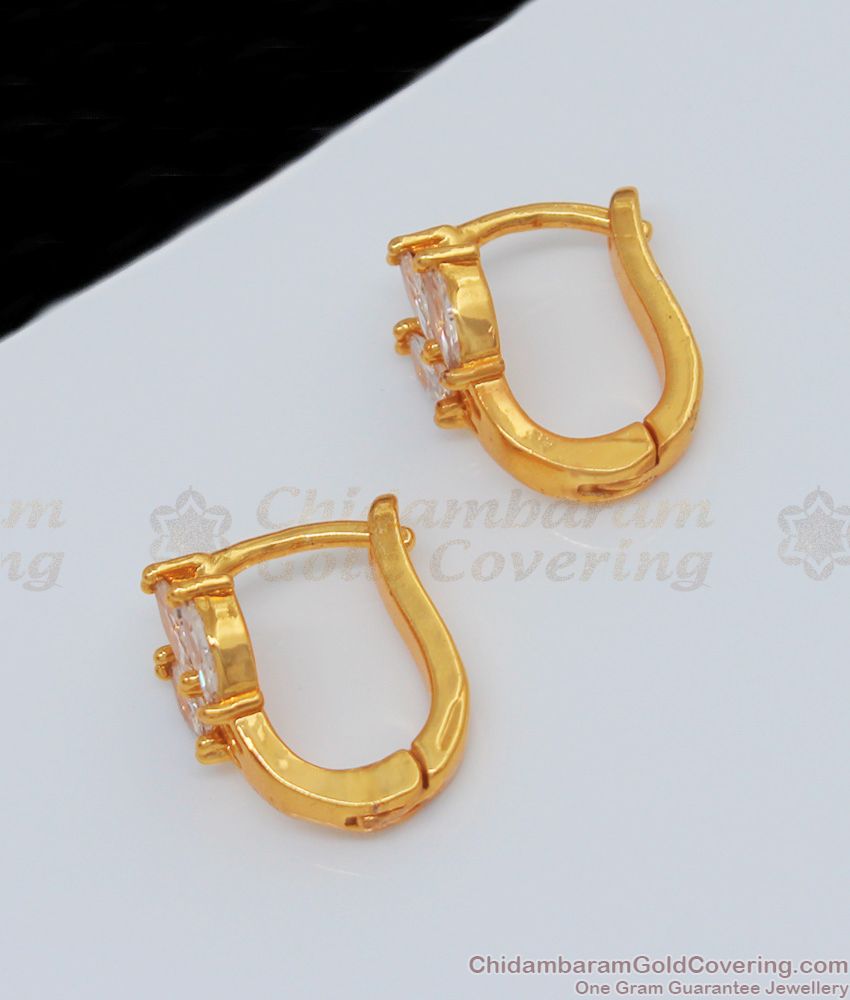 Beautiful Diamond Hoop Earrings Design One Gram Gold For College Girls ER2078