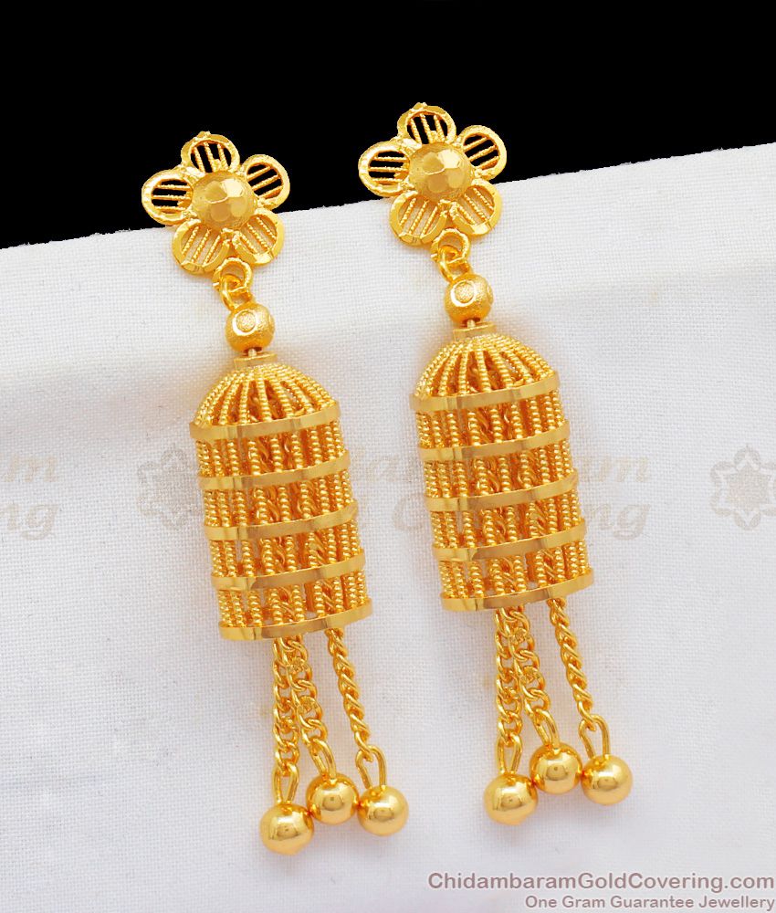 Stunning Cage Type Cylindrical Jhumkas For Function Wear One Gram Gold Earring ER2085