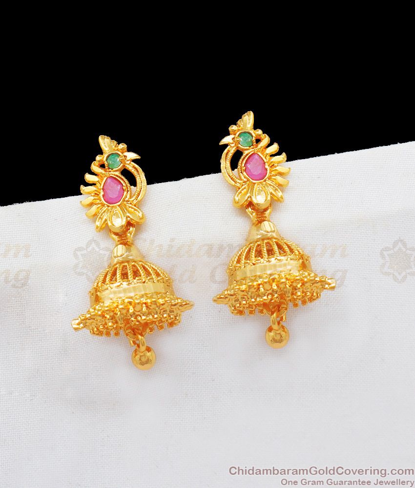 Single Peacock Ruby Stone Gold Jhumkas For Women Gold Plated Collections Buy Online ER2086